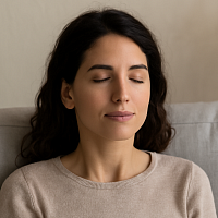 Calm woman in a relaxed trance during a hypnotherapy session at Leading Edge Hypnotherapy, symbolizing emotional healing, stress relief, and subconscious transformation through professional hypnosis.