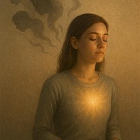“Woman in meditation releasing emotional triggers with light in her heart, symbolizing subconscious healing through hypnotherapy at Leading Edge Hypnotherapy.”